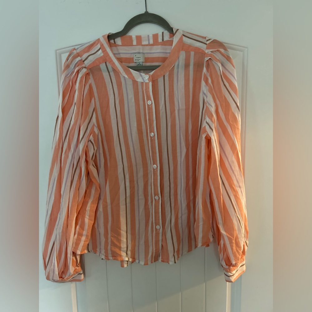 a new day Orange and White Striped Button-Down Shirt
